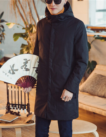 棉麻世家加厚保暖连帽棉服冬季中长款棉袄改良中式棉衣 黑色 m