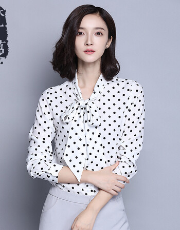 梵希蔓春秋新款淑女蝴蝶结波点衬衫女款衬衣 90923 白色 s
