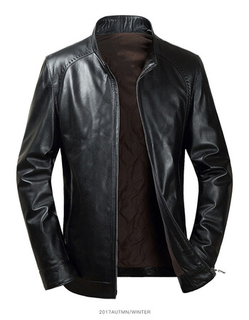 恒源祥(hyx)春秋新款男士皮衣男绵羊皮夹克短款立领单皮中老年外套