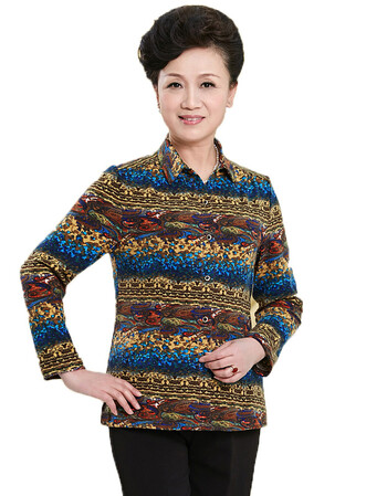 依美中年妈妈装中老年春装新款女装民族风衬衫1528 花色01 m