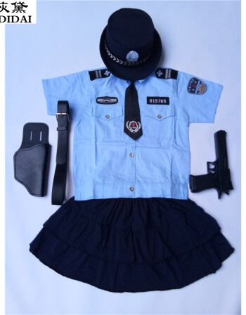 服小孩交警制服幼儿园男女小军装小公安表演服套装 女款短袖套餐一