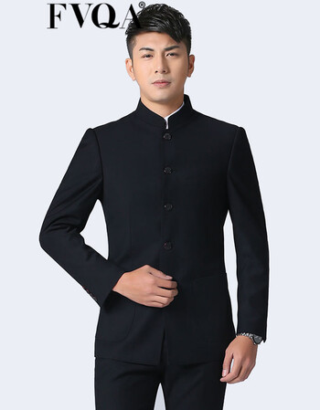fvqa 中山装套装男士中华立领上衣青年修身潮流伴新郎礼服中国风唐装