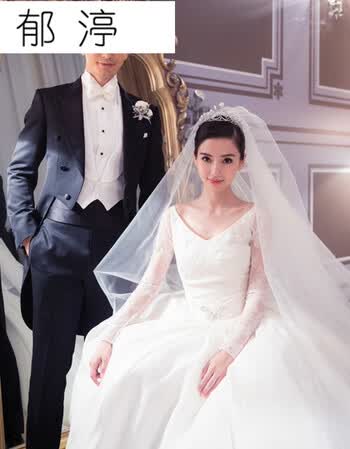 郁渟*2017新款蕾丝露背长袖缎面大拖尾婚纱女196 白色 xs