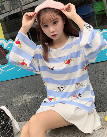 小清新可爱米老鼠 唐老鸭印花女生上衣衣服9311 蓝色 m_ 2折现价30元