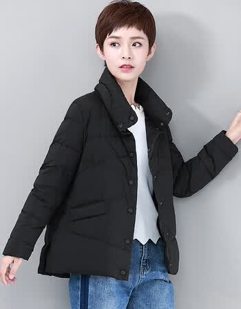 短款羽绒服保暖外套 中年女装2017冬装新款 韩版修身立领白鸭绒 黑色