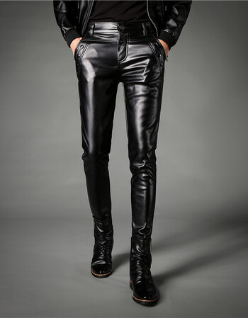皮裤男2017秋冬新品男士朋克夜店青少年发型师裤子机车长裤pu皮革小脚