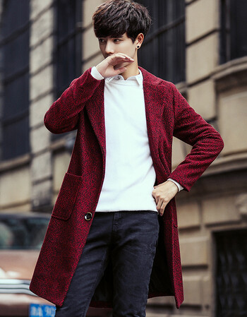 2017秋冬季新款男士韩版修身长款风衣男潮流外套衣服 红色 2xl