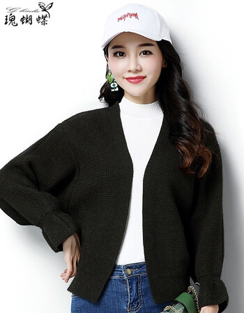 瑰蝴蝶带帽女韩版潮针织开衫宽松百搭bf风2017秋新款连帽外套厚 军
