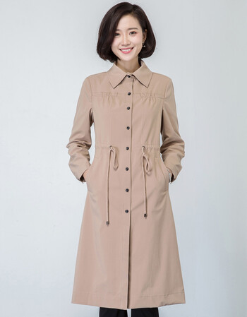 2018春新品单排扣风衣女中长款薄外套抽绳收腰17xa32637 卡其色 160