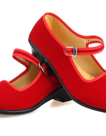 老北京布鞋 红舞鞋黑平绒一带礼仪鞋广场跳舞舞蹈中跟女单鞋 红色 37