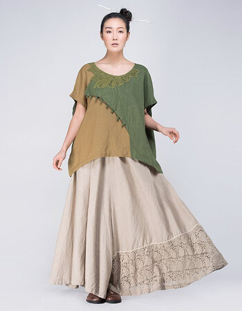 吉丘古儿苏格兰原创设计宽松显瘦裙裤 异域民族风长裤麻质蕾丝花边阔