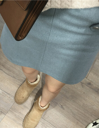 浅雾蓝色羊毛呢a字高腰短裙 雾蓝 l