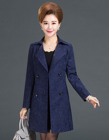 秋冬妈妈风衣外套新款中老年女装长袖上衣中长款外套 藏蓝色 4xl