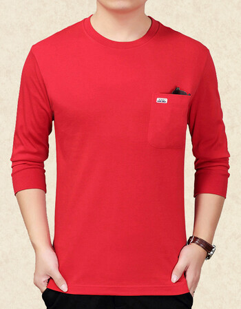 秋冬中年男长袖t恤 中老年男装棉圆领宽松大码汗衫 大红色 50/110/170