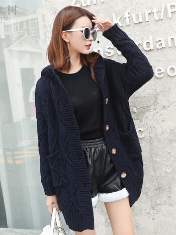 毛衣冬款棒针粗线大号2022年新款毛衣外套女开衫冬加厚加绒中长款宽版