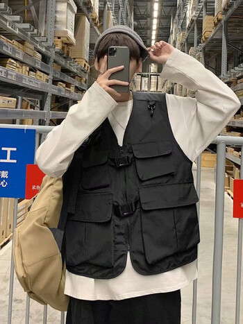 官方联名机能风工装战术马甲男士ins国潮暗黑潮牌嘻哈坎肩薄黑马甲m