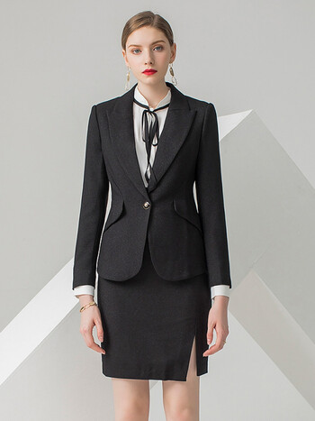 女士正装装黑色商务长袖西服外套正装裤职业套裙西装半裙xl115125斤