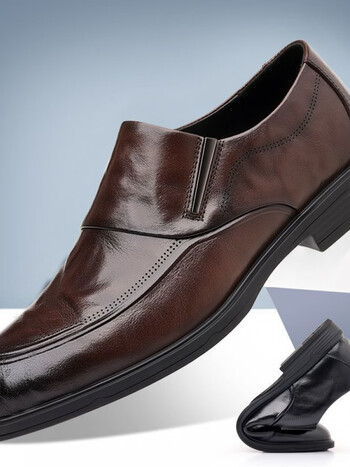 真皮牛皮新款男士结婚鞋软底软面透气商务休闲耐磨防滑皮鞋男棕色