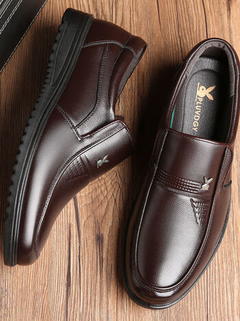 花花公子100全牛皮新款男士皮鞋商务休闲真皮鞋防滑软底中老年爸爸鞋