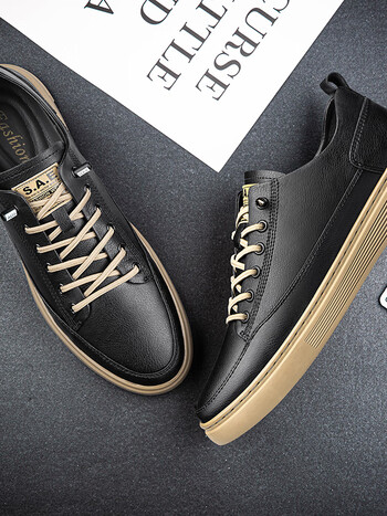 奥伦鞋子男软面真皮新款潮鞋一脚蹬运动休闲板鞋黑色男生青鞋子 白色