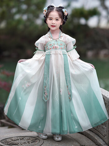 安妮优儿女童古风汉服裙子襦裙2023新款夏季超仙儿童连衣裙女孩国风公