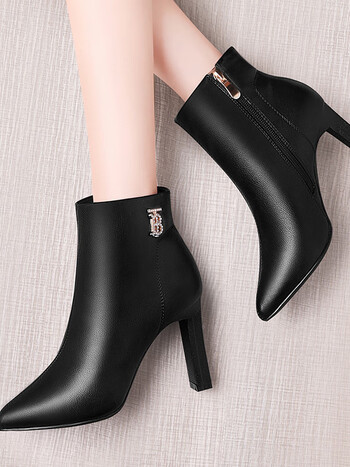 斯凯奇米白色高跟鞋女小短靴女鞋皮鞋女秋冬马丁靴黑色跟高83cm971435