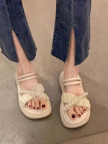 傲列拖鞋女夏季外穿网红2023年新款珍珠仙女风两穿厚底小香风沙滩凉鞋