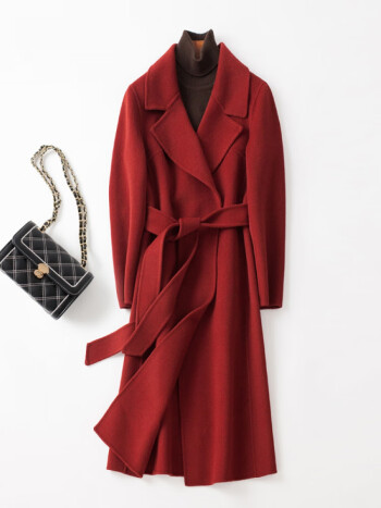 大衣女双面绒尼子红色2022年新款秋冬季婚礼西装领呢子外套潮妮子拉菲