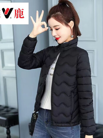 雅鹿2023新款秋冬时尚羽绒服女轻薄修身显瘦短款羽绒服轻便外套黑xl