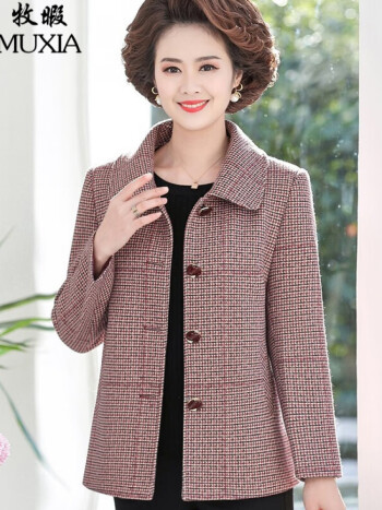 母亲节礼物牧暇春装妈妈装新款格子外套4050岁60中老年女装褂子春季