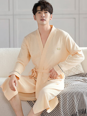 yueyushini高端潮牌睡袍男纯棉长款春秋睡衣男款家居服秋冬长袖薄款