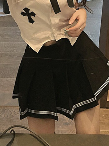 jk制服少女学院风两件套领结白色短款衬衫上衣高腰百褶裙套装女黑色