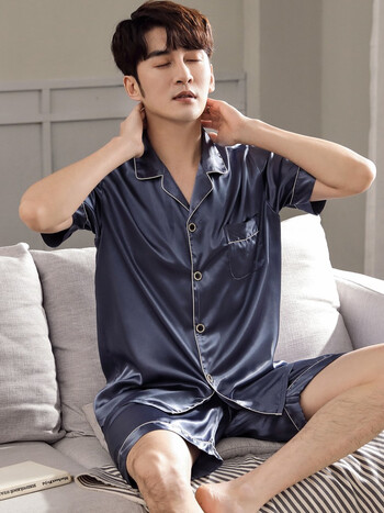 mualy睡衣男士夏季夏天冰丝短袖短裤丝绸家居服夏款男款仿真丝薄款