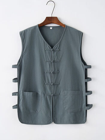 汗衫夏季薄款棉麻中国风唐装马甲男盘扣复古汉服老头衫中式背心坎肩男