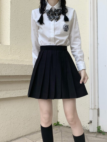 米蔓樱jk制服纯色jk百褶裙基础款a字黑色短裙女学院风秋冬季 【黑色】