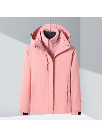 新款户外冲锋衣男女三合一两件套加厚内胆防风防水滑雪服粉色女款l