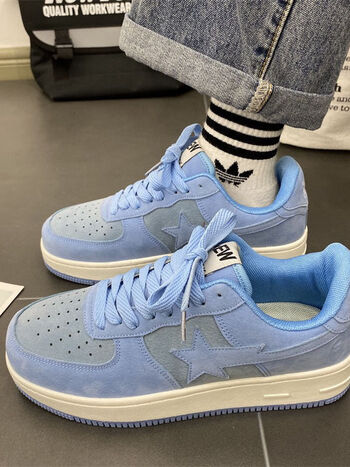 鹭盟潮流复古星星低帮休闲街头男女鞋学院风百搭滑板鞋子雾霾蓝定制