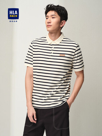 海澜之家(hla)短袖polo衫男装24夏季新款麻烦星球系列条纹上衣服男士