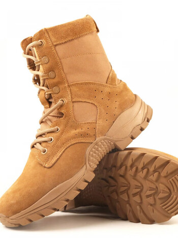 赤焰舰po20棕色作战靴男轻减震侧拉链战术靴牛皮陆战靴体能训练鞋作训