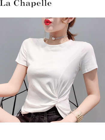 la chapelle sport拉夏贝尔23夏装新款下摆打结短袖t恤女装棉半袖紧身