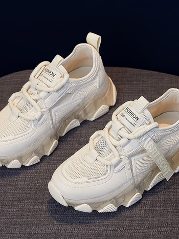 老爹鞋女秋天单鞋新款小白鞋女透气网面休闲百搭鞋子时尚女鞋子潮米色