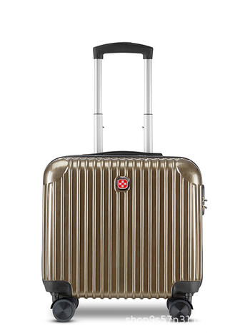 瑞士军刀拉杆箱16吋登机箱拉链款商务出差行李箱大容量旅行箱子咖啡色