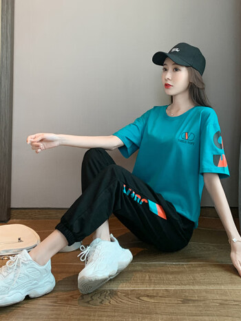 千薇枫网红运动休闲套装女夏季韩版女生网红炸街短袖长裤两件套运动服