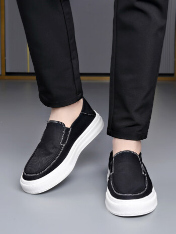 男鞋夏季透气薄款帆布鞋男款轻便厚底布鞋潮流百搭男士休闲板鞋黑色41