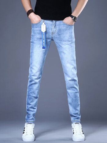 claiveknightck高端蓝色牛仔裤男春秋男款2023年新款弹力修身小脚休闲