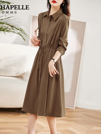 2022新款秋装女装长袖雪纺洋气初秋春秋气质早秋裙子咖啡色m95110斤拍