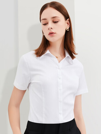 夏装半袖工作服正装工装衬衣职业面试女装ol衫衣女 白色(v领)cvk18501