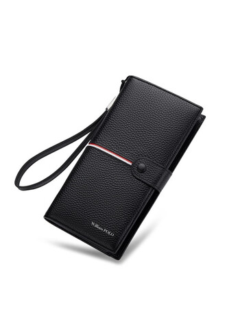 英皇保罗钱包男真皮钱包男商务多卡位大容量手拿包男士纯长款钱包黑色