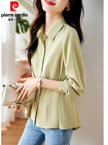 皮尔卡丹(pierre cardin)雪纺衬衫女装春秋季2024年新款气质遮肚洋气