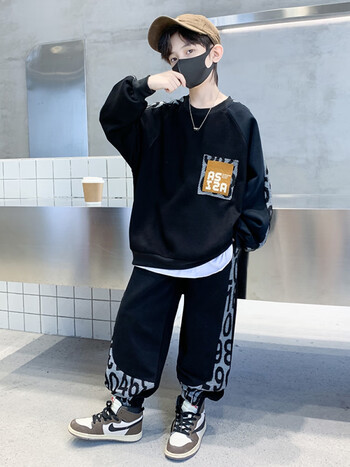 秋装卫衣套装314岁穿男孩儿童秋季大童潮酷帅气时髦运动衣服黑色120cm